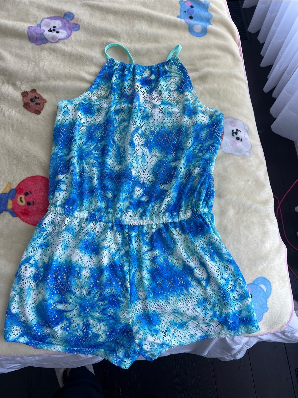 Justice Girls Blue Tie-Dye Eyelet Romper